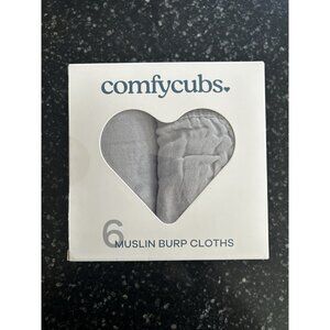 New Comfycubs 6 Gray Muslin Burp Cloths  Cotton 20x10 Inches